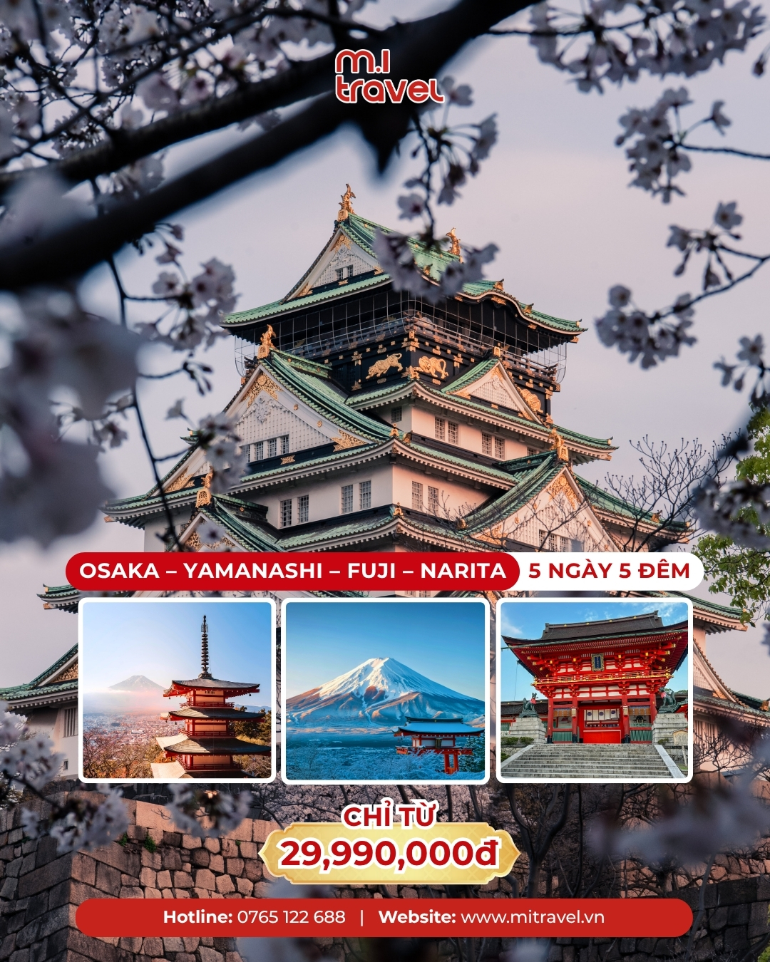 TOUR NHẬT BẢN 5N5Đ Cung Đường Vàng Osaka - Kyoto - Fuji - Tokyo | M.I Travel